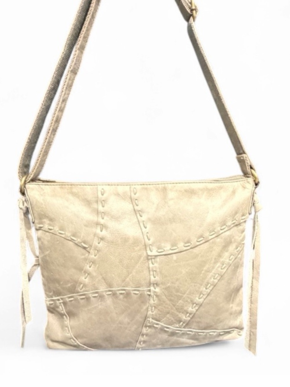 Lucky Brand Metallic Champagne Leather Patchwork Crossbody Bag
